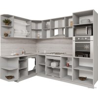 Готовая кухня Интерлиния Мила Gloss 1.68x2.6 левая (серый софт/серый софт/травертин серый) в Гродно