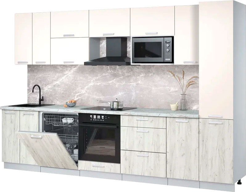 

Готовая кухня Интерлиния Мила Лайт 3.2-ПМ2 (персидский жемчуг/дуб белый/серый каспий)