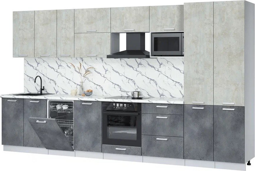 

Готовая кухня Интерлиния Мила Лайт 3.7-ПМ4 (бетон лайт/бетон портленд/белый гранит)