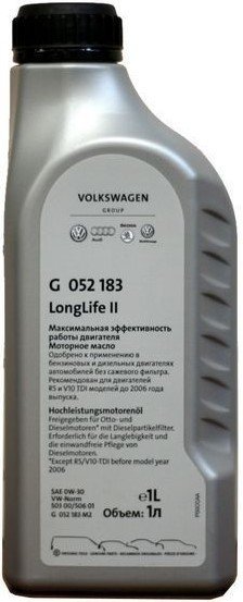 

Моторное масло AUDI/Volkswagen Longlife II SAE 0W-30 1л G052183M2