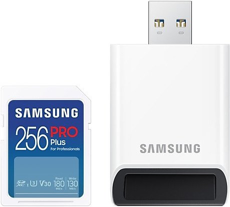 Карта памяти Samsung PRO Plus 2023 SDXC 256GB (с кардридером)