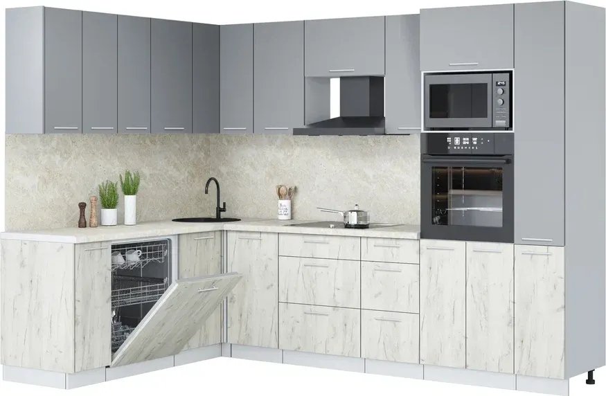 

Готовая кухня Интерлиния Мила Лайт 1.896х2.88 (серебро/дуб белый/опал светлый)