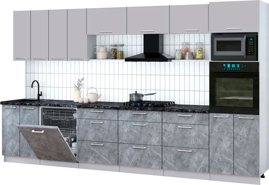 

Готовая кухня Интерлиния Мила Gloss 3.6-ПМ1-2 (керамика/грей/кастилло темный)