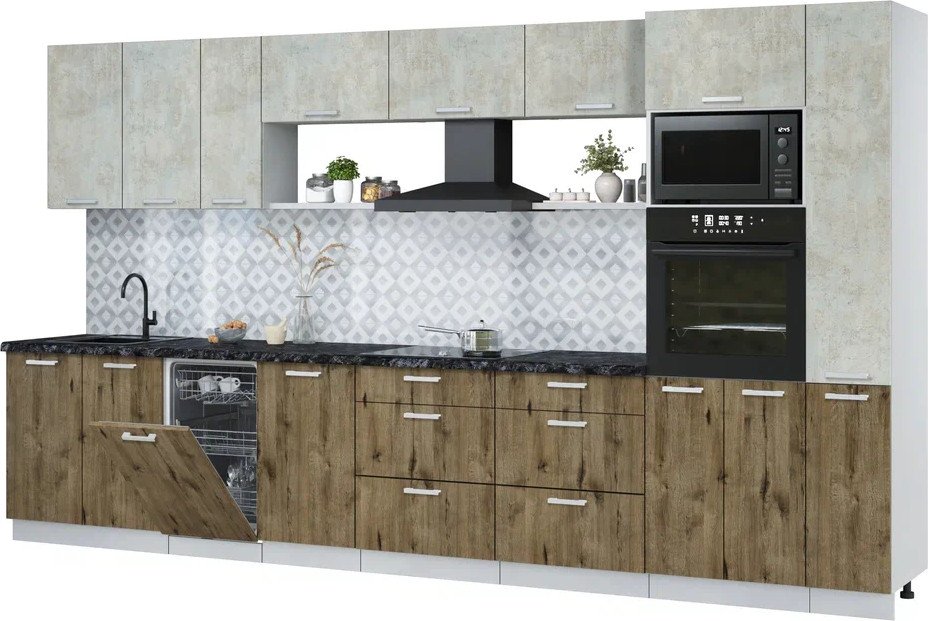 

Готовая кухня Интерлиния Мила Лайт 3.8-ПМ3 (бетон лайт/дуб веллингтон/кастилло темный)