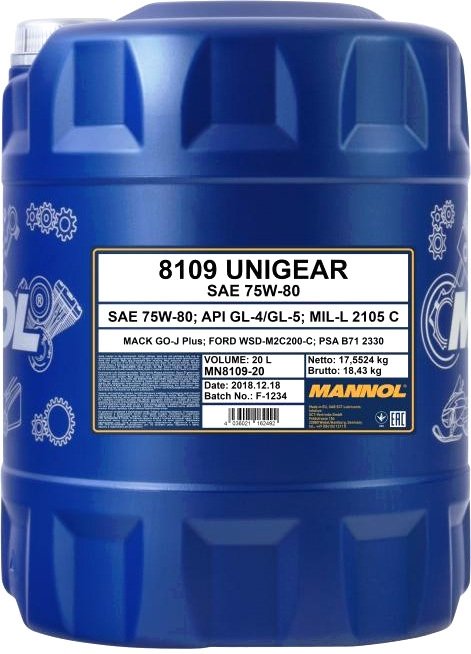 

Трансмиссионное масло Mannol Unigear 75W-80 20л