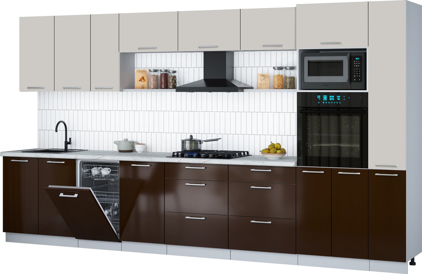 

Готовая кухня Интерлиния Мила Gloss 3.8-ПМ3 (шоколад глянец/кашемир/серый каспий)