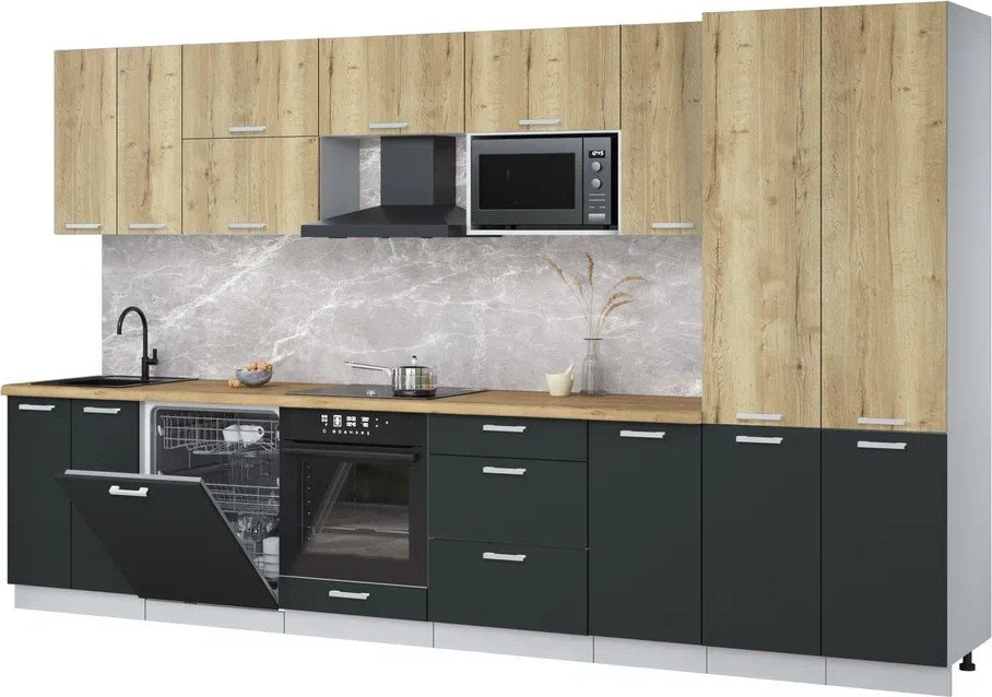 

Готовая кухня Интерлиния Мила Лайт 3.6-ПМ2 (дуб золотой/антрацит/дуб бунратти)