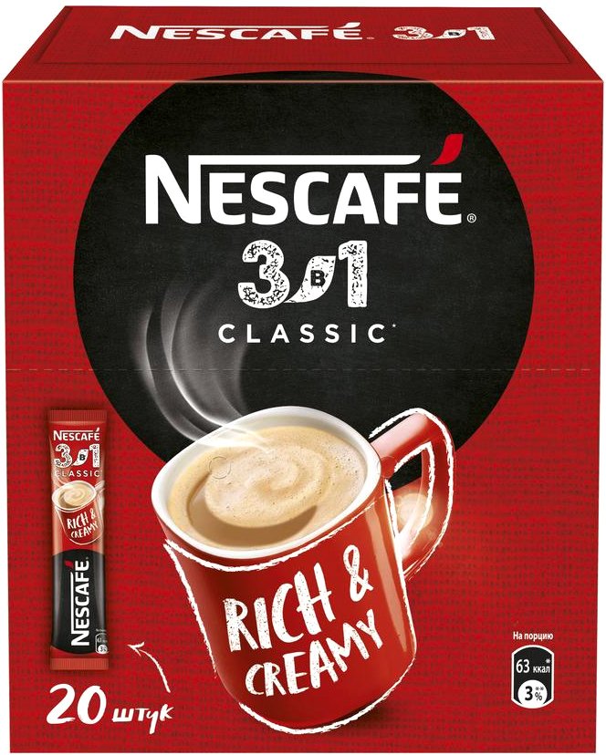 

Кофе Nescafe 3 в 1 классик растворимый 20x14.5 г