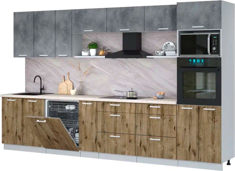 

Готовая кухня Интерлиния Мила Лайт 3.5-ПМ1-2 (бетон портленд/дуб веллингтон/травертин серый)