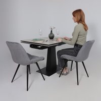 Кухонный стол Lepremo AV 2119 МДФ+керамика раздвижной 1200-1800x800 (серый матовый Carmen Light Grey/черный)