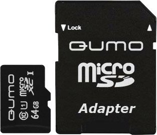 

Карта памяти QUMO microSDXC UHS-1 64GB + адаптер (QM64GMICSDXC10U1)