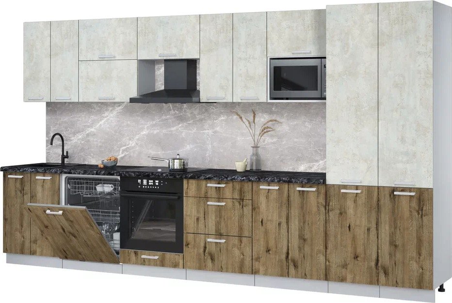 

Готовая кухня Интерлиния Мила Лайт 3.8-ПМ2 (бетон лайт/дуб веллингтон/кастилло темный)