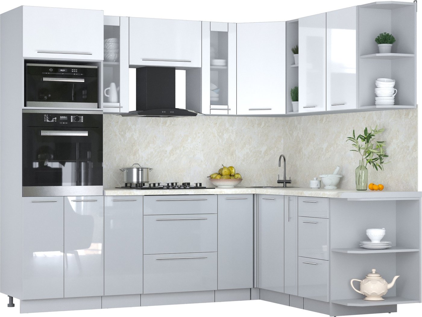 

Готовая кухня Интерлиния Мила Пластик 1.88x2.4 PR (белый глянец/туманный глянец/опал светлый)