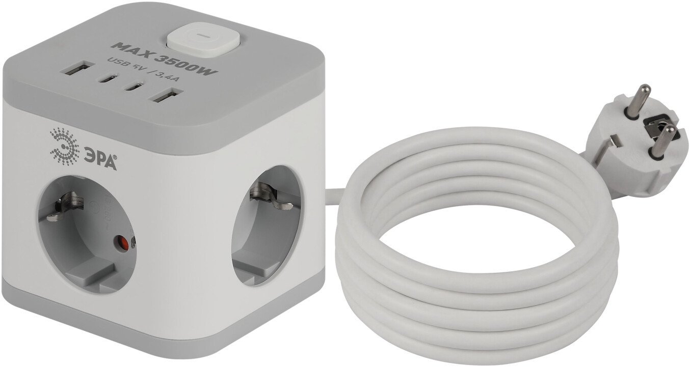 Сетевой фильтр ЭРА CUBE-3es-1.5m-4USB-W Б0069073