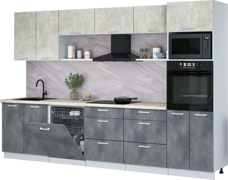 

Готовая кухня Интерлиния Мила Лайт 3.2-ПМ1 (бетон лайт/бетон портленд/бискайская сосна)