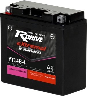 

Мотоциклетный аккумулятор RDrive eXtremal Iridium YT14B-4 (12 А·ч)