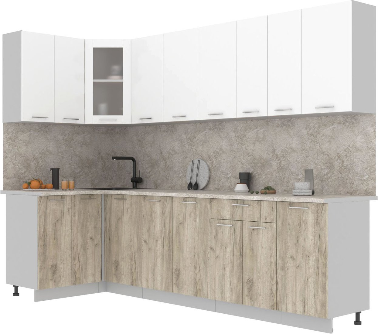 

Готовая кухня Интерлиния Мила 12x28 (белый платинум/дуб серый/малага)