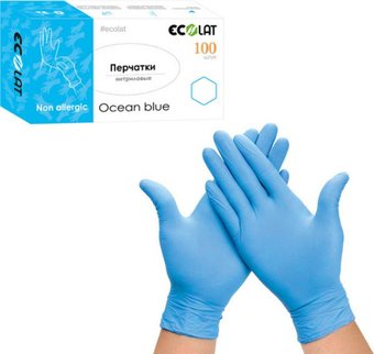 Нитриловые перчатки Ecolat Нитриловые Ocean blue (XS, 100 шт, голубой)