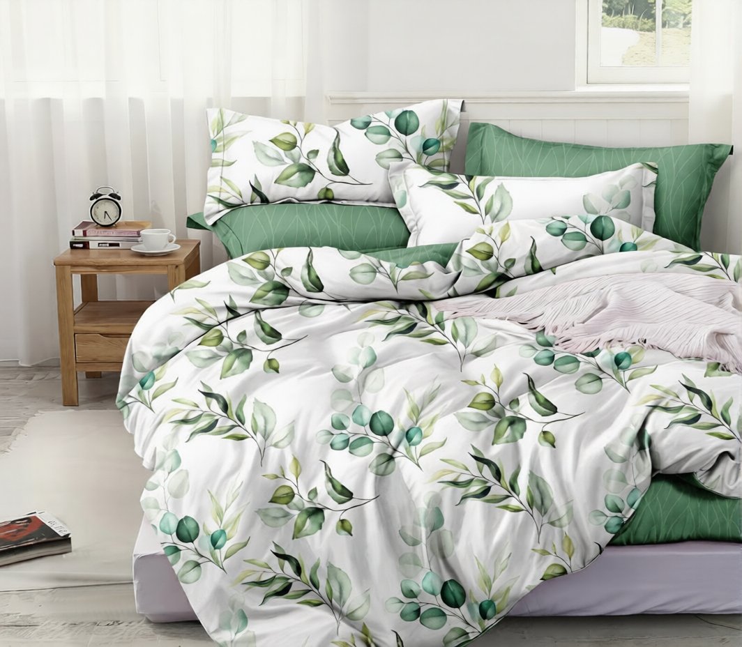 

1.5-спальный комплект постельного белья Luxsonia Листва Поплин 1.5сп 70x70 Ви27-345/220 (на резинке)