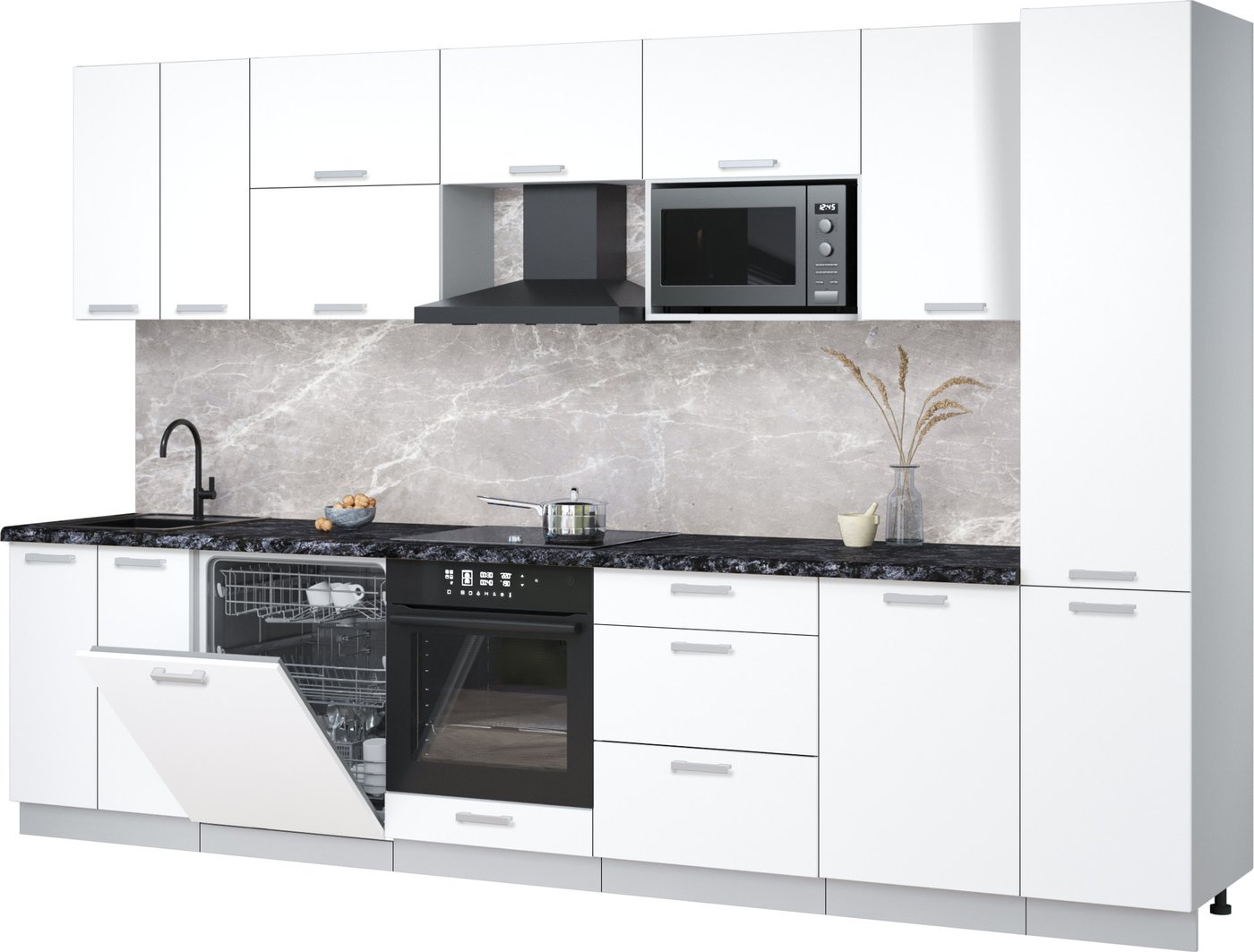 

Готовая кухня Интерлиния Мила Лайт 3.3-ПМ2 (белый платинум/белый платинум/кастилло темный)