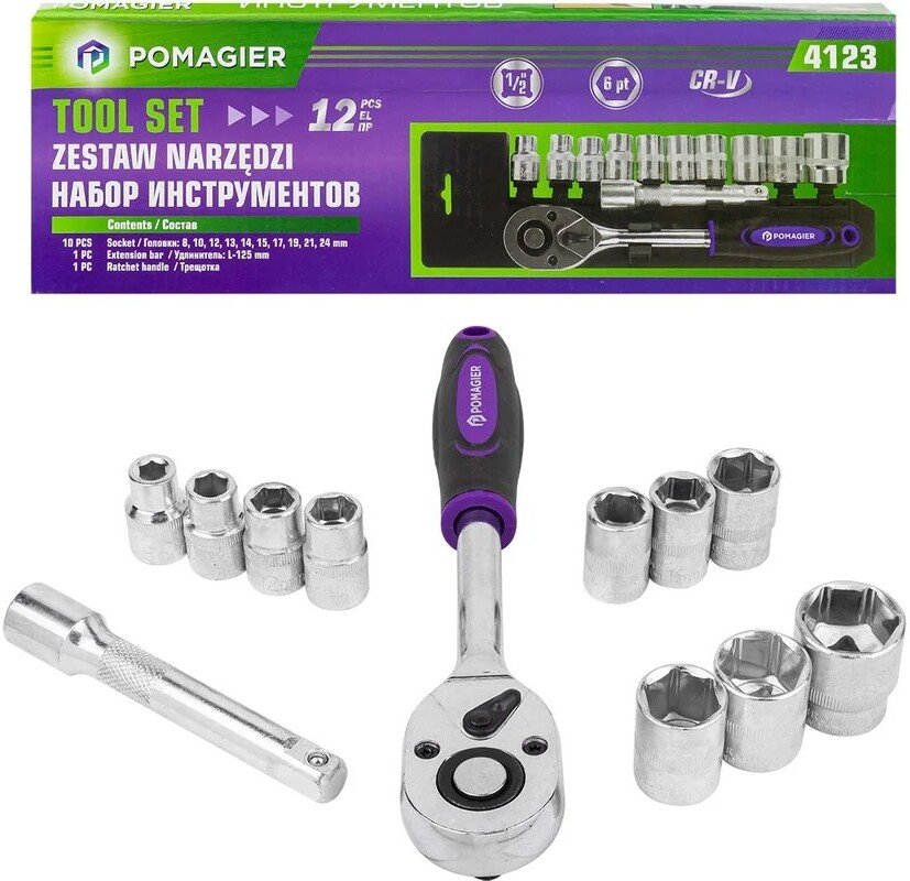 

Набор трещотка с головками Pomagier POM-4123 (12 предметов)