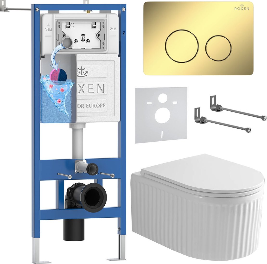 

Унитаз подвесной Roxen Royal Matt в комплекте с инсталляцией StounFix Dual Fresh 6 в 1 868588 (кнопка: сатин)