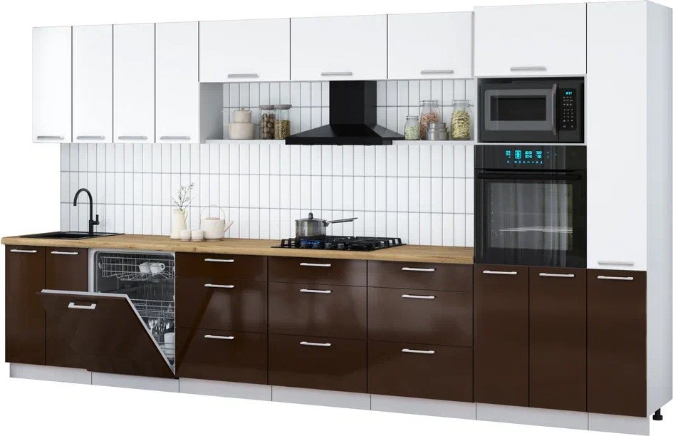 

Готовая кухня Интерлиния Мила Gloss 3.9-ПМ1 (шоколад глянец/белый/дуб бунратти)