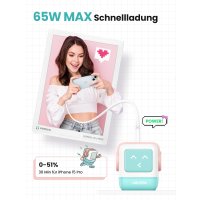 Сетевое зарядное Ugreen Nexode RG 65W CD361 (голубой/розовый) + брендированный брелок Ugreen
