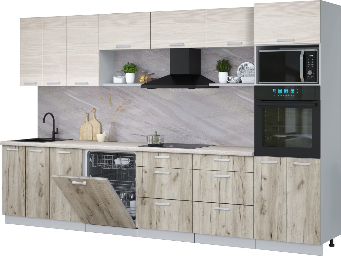 

Готовая кухня Интерлиния Мила Лайт 3.4-ПМ1-2 (вудлайн кремовый/дуб серый/травертин серый)