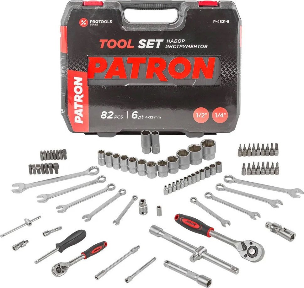 

Набор трещотка с головками и битами Patron P-4821-5 (82 предмета)