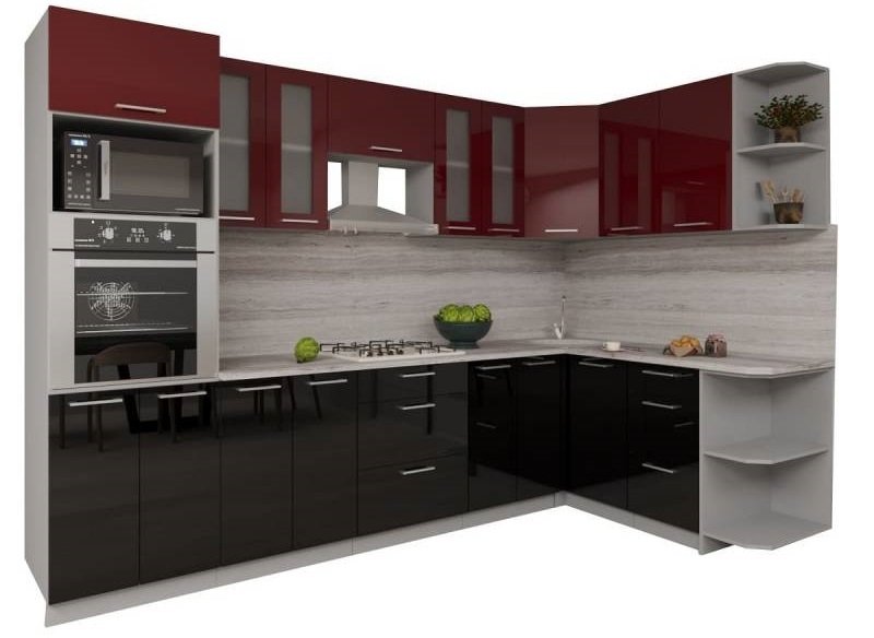

Готовая кухня Интерлиния Мила Gloss 1.68x3.0 правая (бордовый-черный)