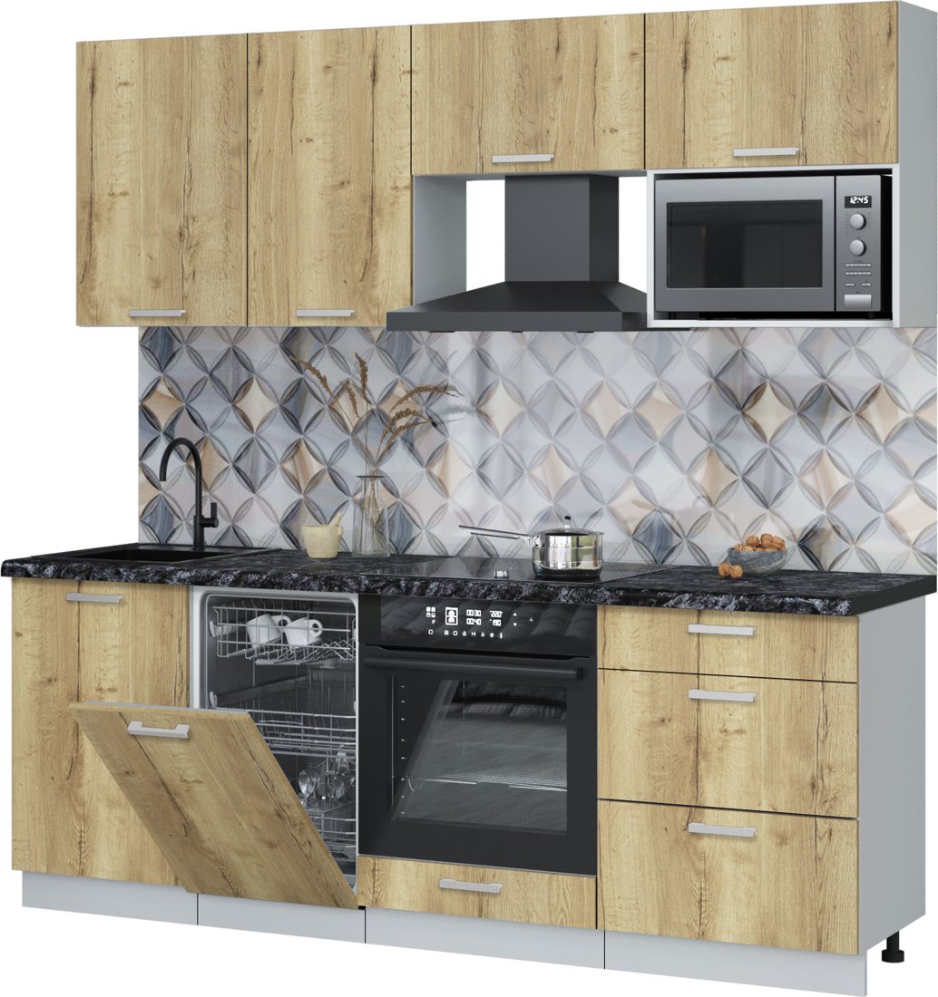 

Готовая кухня Интерлиния Мила Лайт 2.15-ПМ4 (дуб золотой/дуб золотой/кастилло темный)