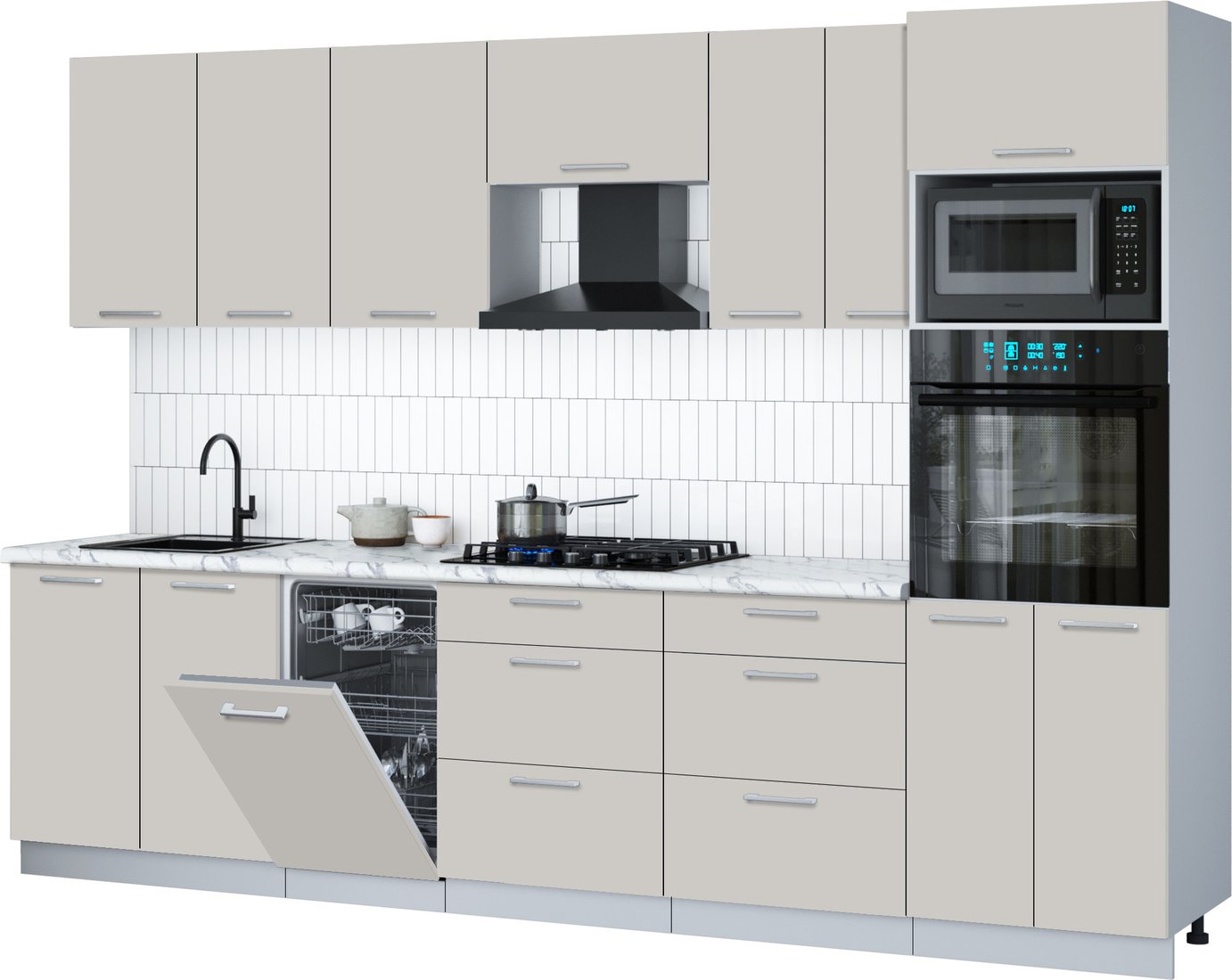 

Готовая кухня Интерлиния Мила Gloss 3.05-ПМ3 (кашемир/кашемир/белый гранит)