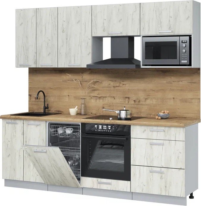 

Готовая кухня Интерлиния Мила Лайт 2.25-ПМ4 (дуб белый/дуб белый/дуб бунратти)