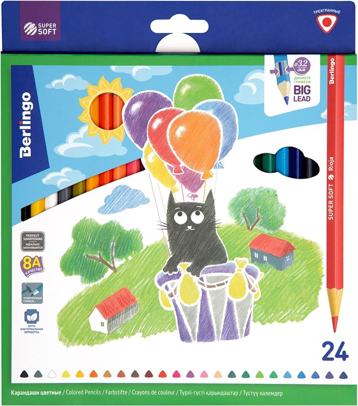 

Набор цветных карандашей Berlingo SuperSoft Жил-был кот SS00524 (24 шт)