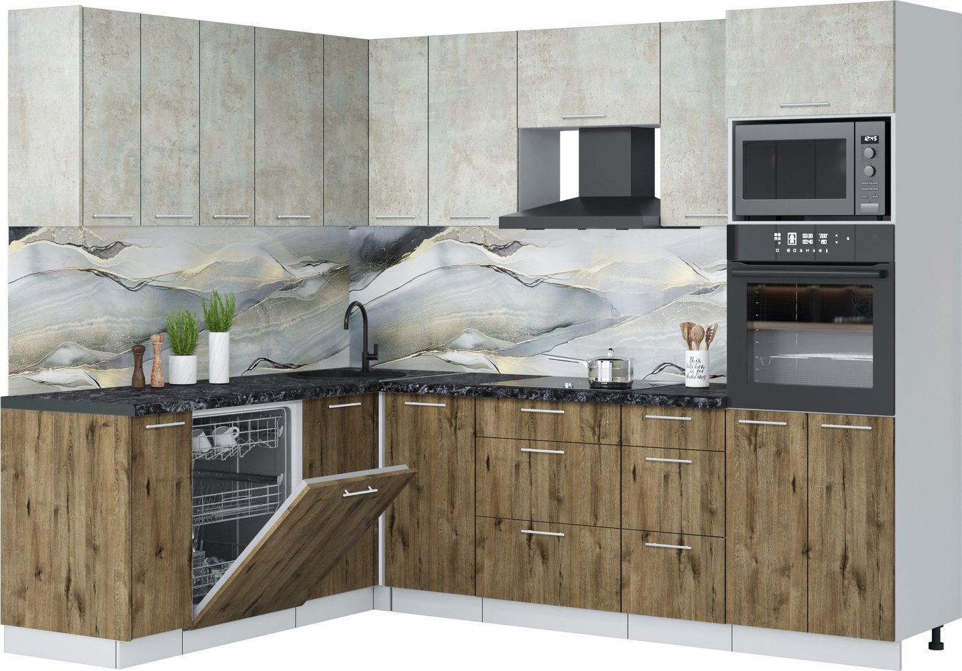 

Готовая кухня Интерлиния Мила Лайт 1.896х2.58 (бетон лайт/дуб веллингтон/кастилло темный)