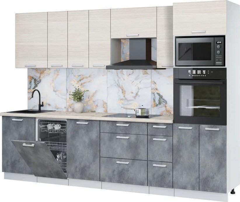 

Готовая кухня Интерлиния Мила Лайт 2.9-ПМ3 (вудлайн кремовый/бетон портленд/бискайская сосна)