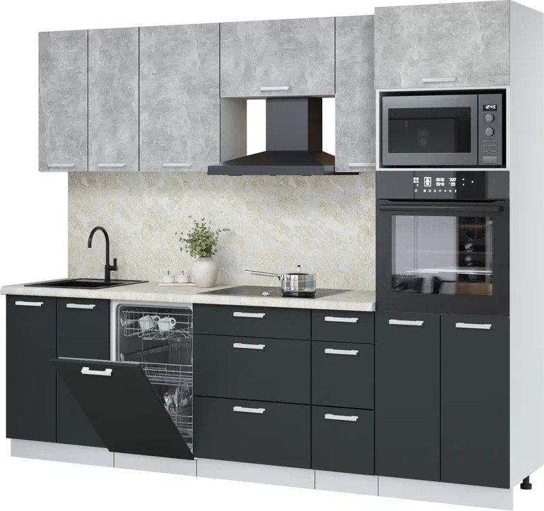 

Готовая кухня Интерлиния Мила Лайт 2.55-ПМ3 (бетон/антрацит/опал светлый)