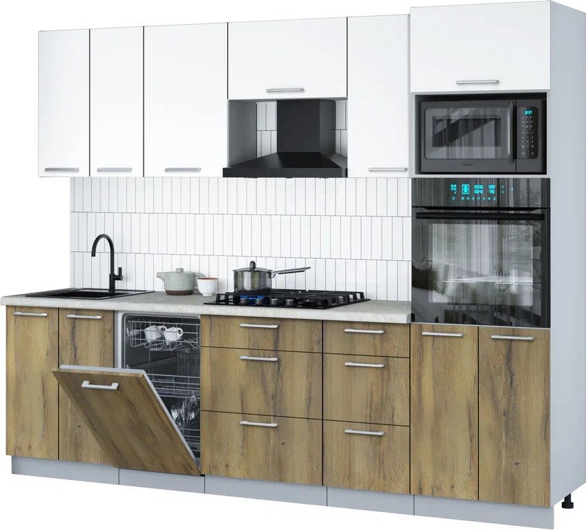 

Готовая кухня Интерлиния Мила Gloss 2.65-ПМ3 (дуб вотан/белый/опал светлый)