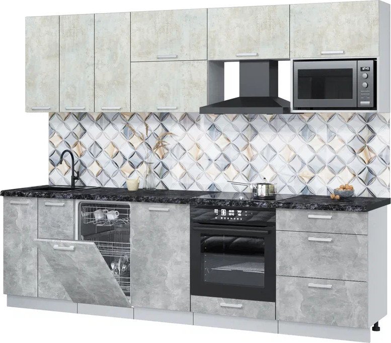 

Готовая кухня Интерлиния Мила Лайт 2.7-ПМ4 (бетон лайт/бетон/кастилло темный)