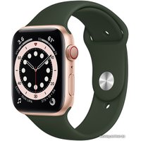 Умные часы Apple Watch Series 6 LTE 44 мм (сталь золотистый/зеленый спортивный)
