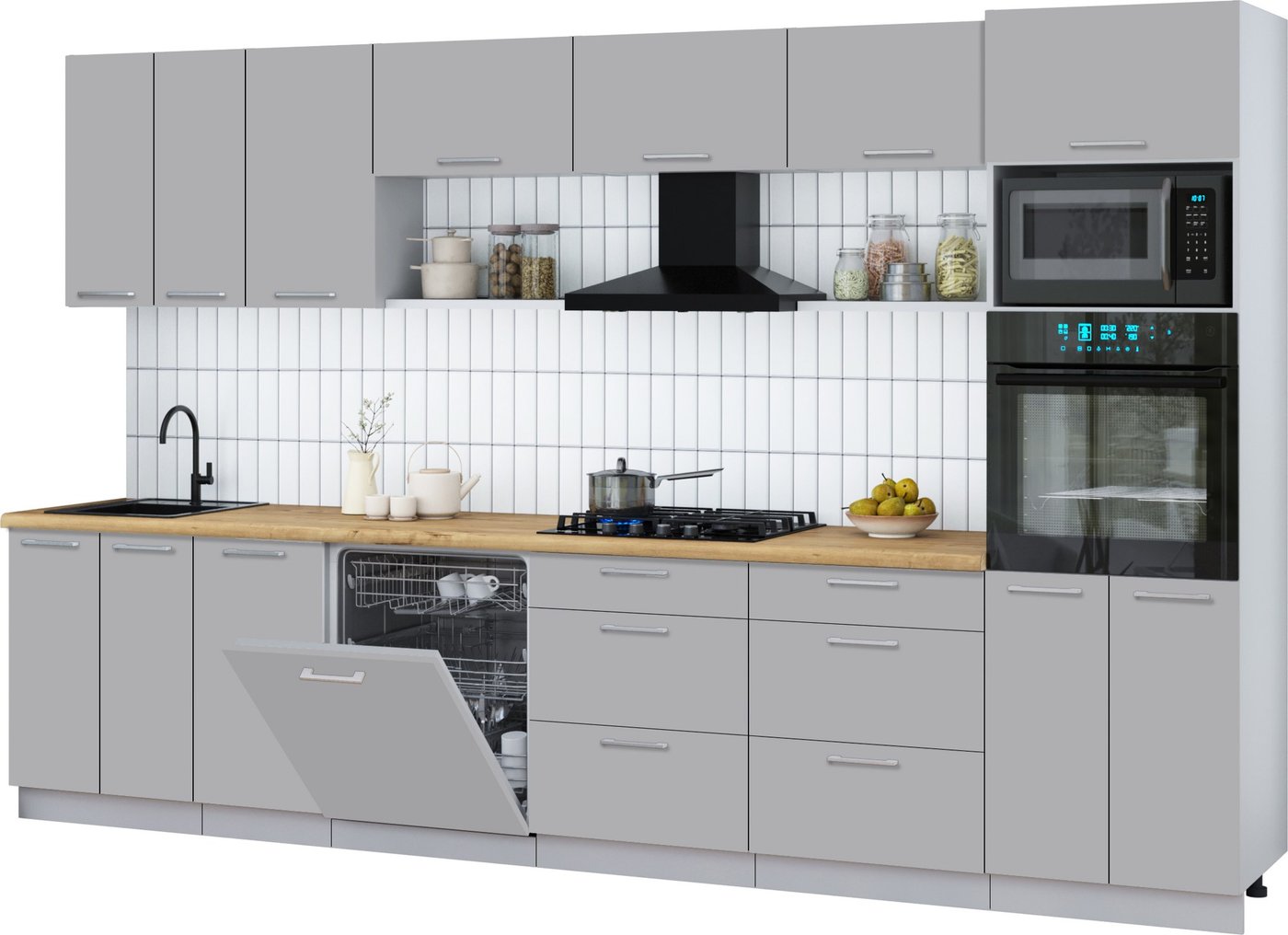 

Готовая кухня Интерлиния Мила Gloss 3.4-ПМ1-2 (грей/грей/дуб бунратти)