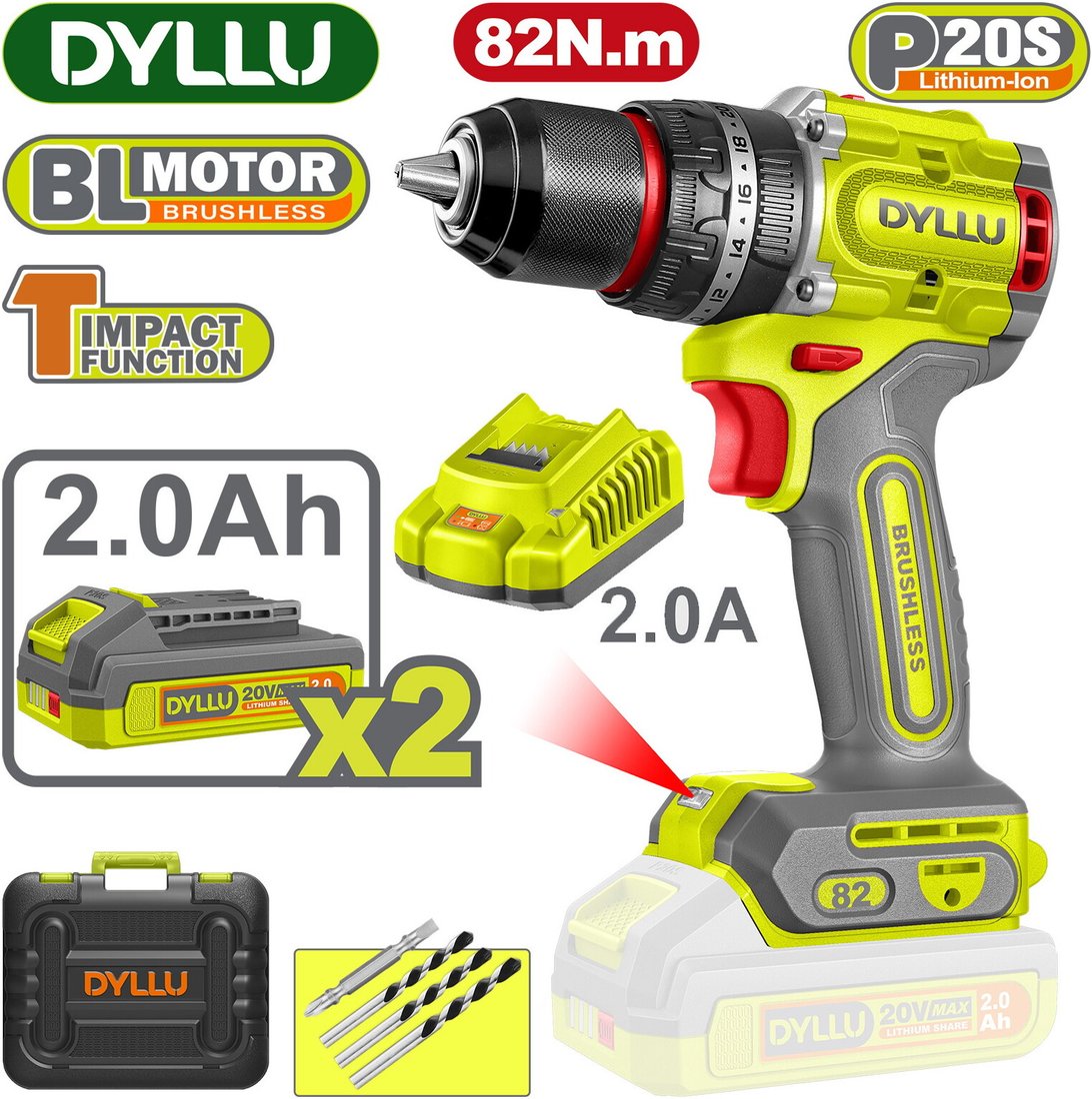 Ударная дрель-шуруповерт Dyllu DTCDP8285 (с 2-мя АКБ, кейс)
