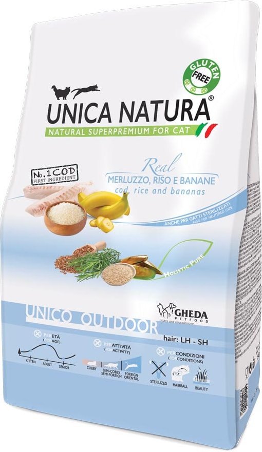 

Сухой корм для кошек Unica Natura Unico Outdoor с треской, рисом и бананом 350 г