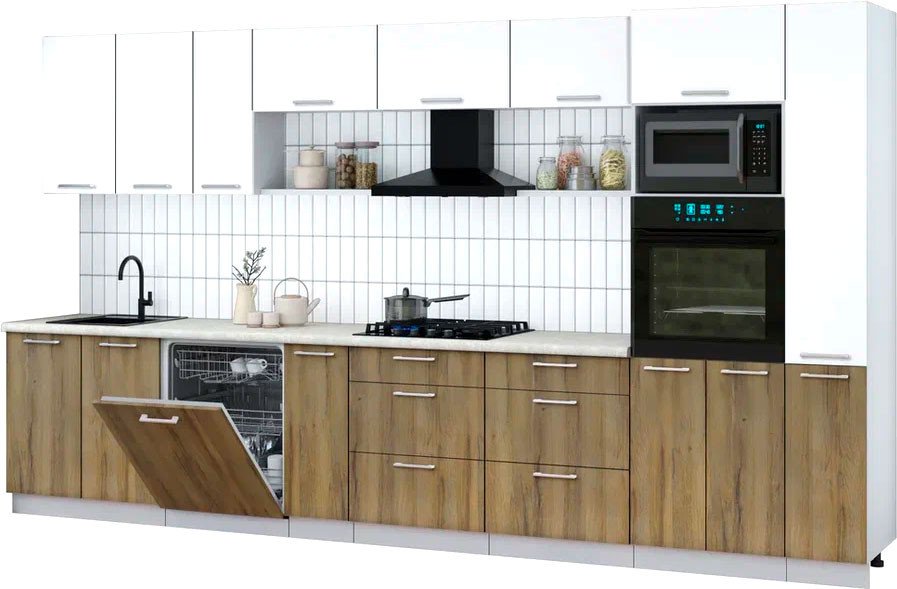 

Готовая кухня Интерлиния Мила Gloss 3.8-ПМ1 (дуб вотан/белый/опал светлый)