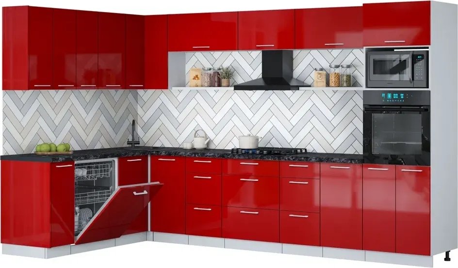 

Готовая кухня Интерлиния Мила Gloss 1.896х3.38-2 (красный глянец/красный глянец/кастилло темный)
