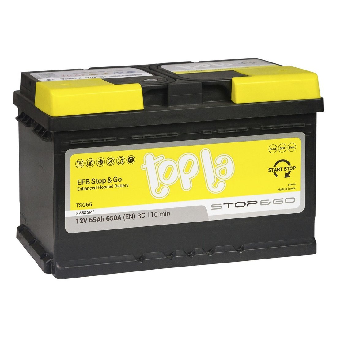 

Автомобильный аккумулятор Topla 65 Ah - 112065 - EFB Stop & Go R+ (65 А·ч)