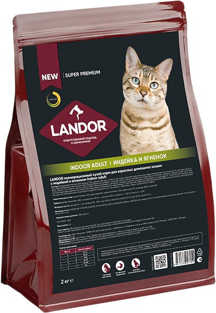 

Сухой корм для кошек Landor Indoor Adult для домашних кошек с индейкой и ягненком 2 кг