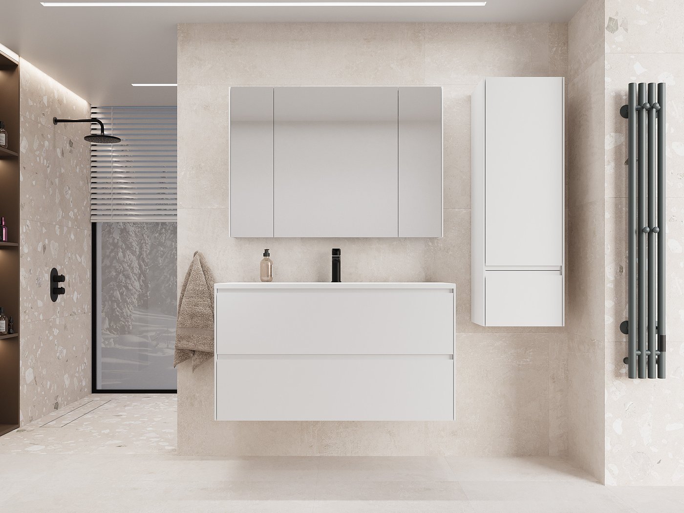 

Symbolite Тумба под умывальник Лима 100 Line Plus 2 ящика + Line 100x48 (подвесная, белый матовый)