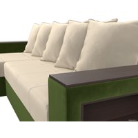 Угловой диван Лига диванов Дубай лайт левый (микровельвет бежевый/зеленый)